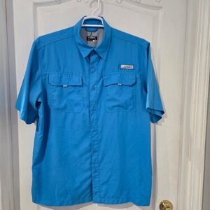 Habit Fishing Shirt Mens Large Blue Excellent Short Sleeve UPF 40+ Ventilated